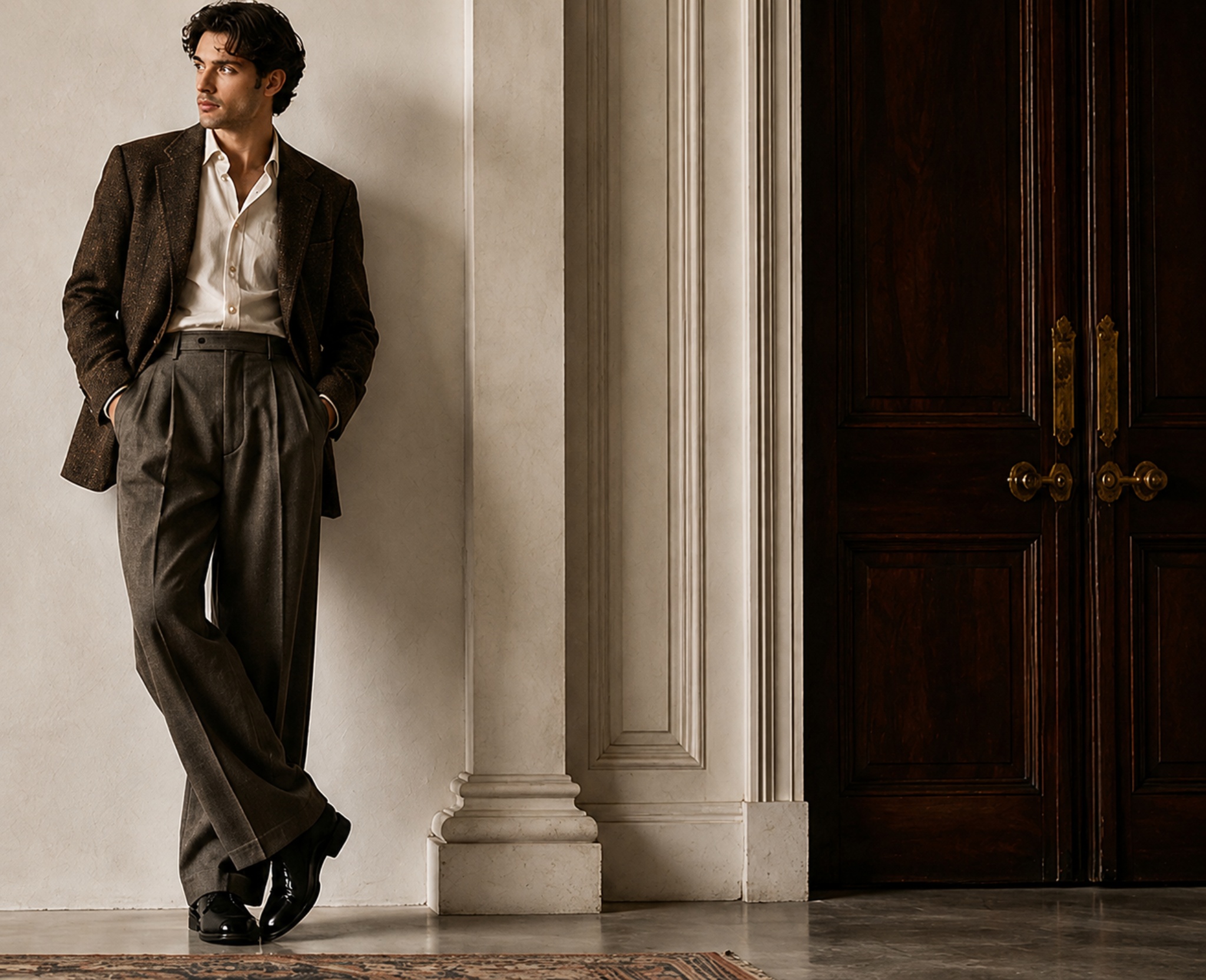 Mann mit klassischer weiter Herrenhose in eleganter Umgebung